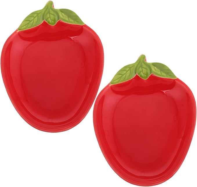 PRETYZOOM 2pcs Strawberry Design Porcelain Plate Elegant Fruit Plate for Sushi Appetizers Home Event Use