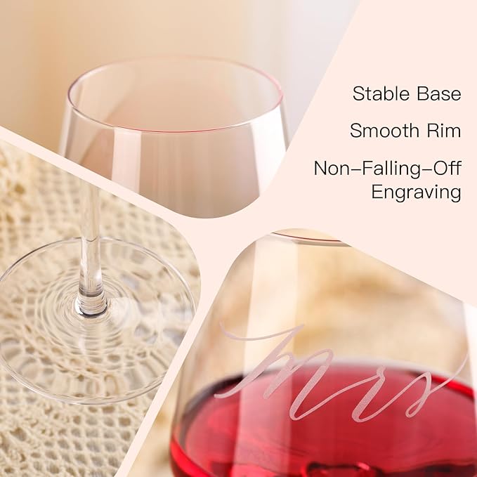 2025 Mr & Mrs Wine Glasses Gift Set with VINTAGE Memory Box – Engagement, Wedding & Newlywed Gifts for Couples, Just Engaged Gifts for Women, Christmas Couple Present