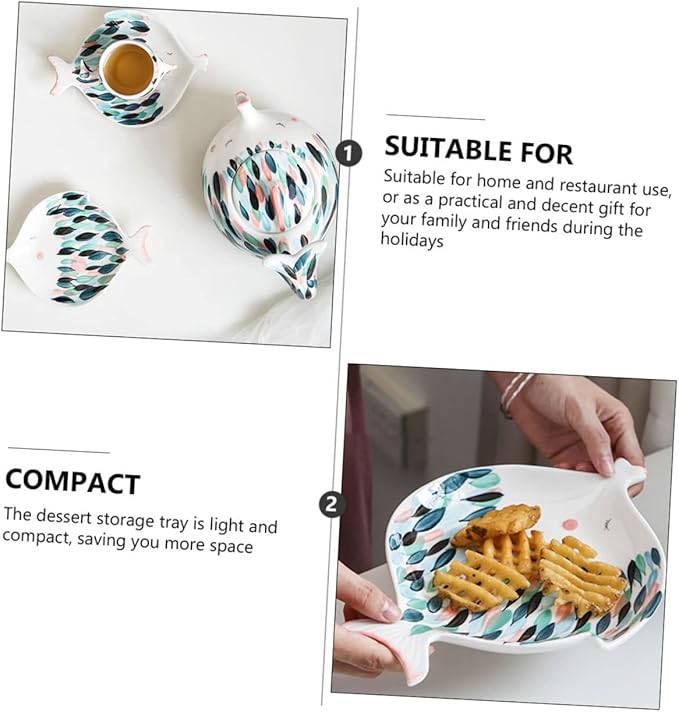 Dipping Bowls,Ceramic Serving Dishes,Food Serving Tray,Fish Shaped Ceramic Plate Appetizer Plates Meat Platter Fruits Plate Ceramic Serving Platter