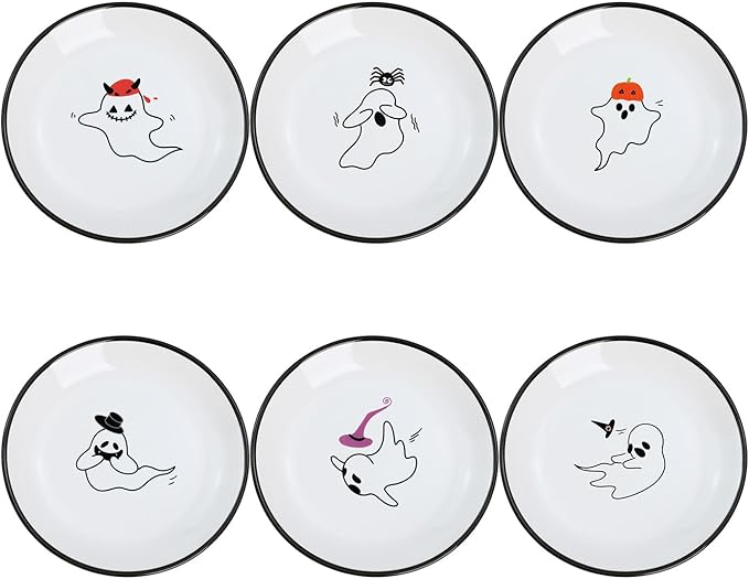 SOCOSY Cute Cartoon Ghost Seasoning Dishes Sauce Dishes Sushi Dipping Bowls Appetizer Plates Little Cat Feeding Plates, Serving Dish for Home Kitchen Restaurant Halloween-Ghost-5 Inch
