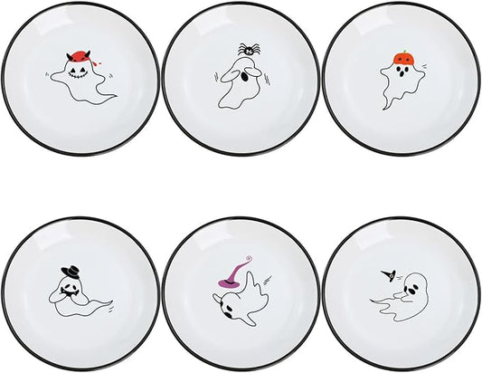 SOCOSY Cute Cartoon Ghost Seasoning Dishes Sauce Dishes Sushi Dipping Bowls Appetizer Plates Little Cat Feeding Plates, Serving Dish for Home Kitchen Restaurant Halloween-Ghost-5 Inch