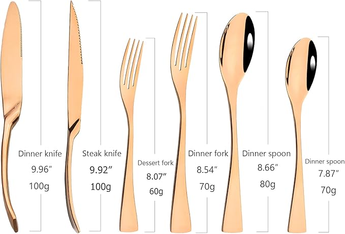 24-Piece 304 Silverware Set, Mirror Polish Serving Flatware Cutlery Set Include Steak Knife Fork Spoon, Wedding Kitchen Restaurant Utensils Daily Use, Service For 4, Rose Gold