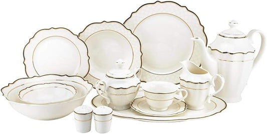 Euro Porcelain 57-pc Banquet Dinnerware Set, Luxury Bone China Tableware, Service for 8 (6664-3) 6664-20