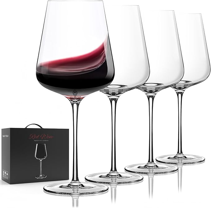 Wine Glasses Set of 4, Crystal Hand Blown Red/White Wine Glass with Stem-17 oz, Dishwasher Safe, Unique Gift for Wedding, Birthday, Anniversaries, Father's Day