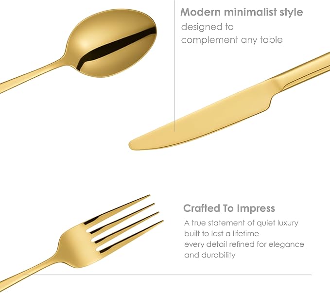 Oxford Silverware Set, 30 Piece Gold Flatware Premium Polished Stainless Steel, Service for 6, for Kitchen, Home, Wedding, Party, Mirror Polished Dishwasher Safe