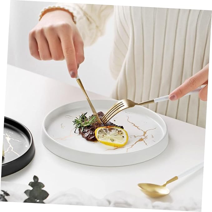Amosfun Marble Dish Round Plate Ceramic Sushi Boat Tray Simple Decorative Plate