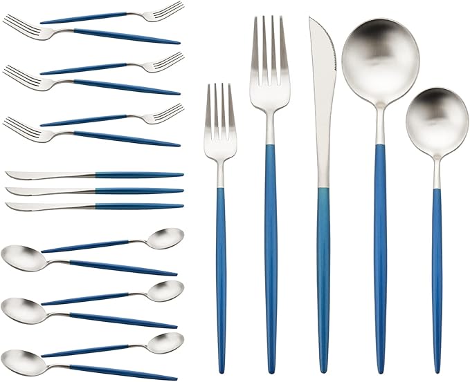 18/10 Stainless Steel Matte Flatware Set (4, Blue Silver)