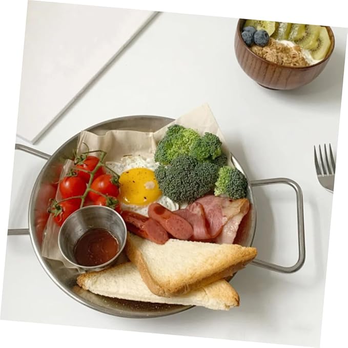 Garneck Stainless Steel Snack Plate with Double Handles Decorative Serving Tray for Parties Microwave-safe Anti-scalding for Desserts Salads and Afternoon Tea