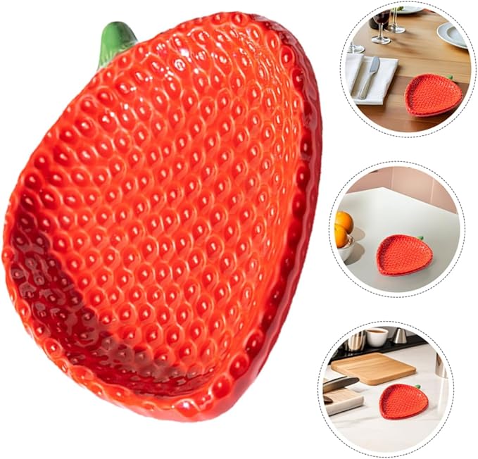 Strawberry Design Ceramic Appetizer Plate Multifunctional Dessert Dish for Sauces Sushi Pastries Snacks Easy to Clean and Portable for Dining and Picnics