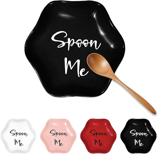 Funny Ceramic Spoon Rest for Kitchen Counter Stove Top, 5.8 Inch Heat-Resistant Utensil Holder for Cooking, Spoons, Ladles, Tongs, Cute Kitchen Decor, Housewarming Gift for Women Men (Black)