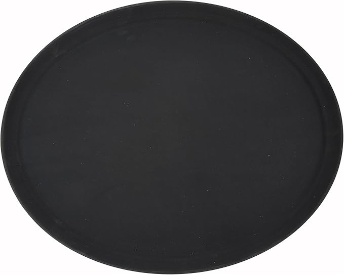 Winco 22" x 27" Easy Hold Rubber Lined Tray, Black, Oval