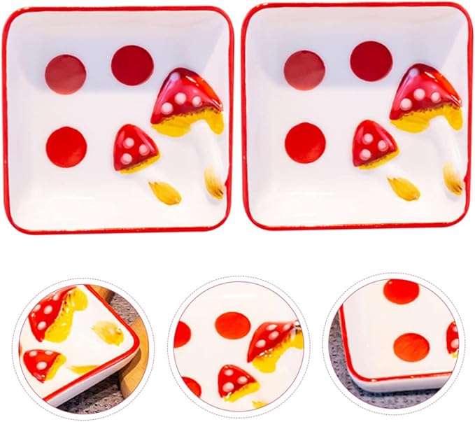 PRETYZOOM 2Pcs Mushroom Ceramic Dipping Bowls Japanese Style Seasoning Dish for Soy Sauce Condiments and Appetizers Kitchen Supply