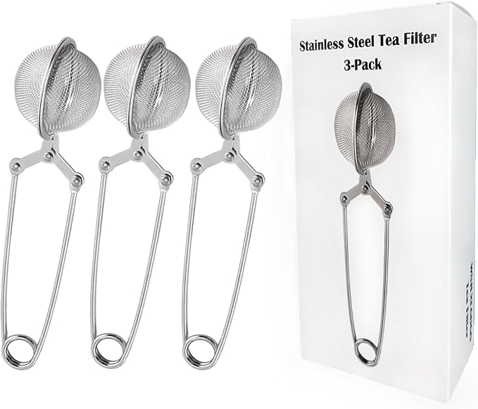 3-Pack Tea Ball Infusers, Premium Stainless Steel Fine Mesh Strainer with Long Handle for Loose Leaf Tea, Spices & Seasonings