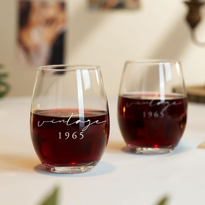 AW BRIDAL 60th Birthday Gifts for Women, 60th Birthday Decorations for Her, Vintage 1965 Wine Glasses 60 Year Old Birthday Gifts for Women Friend Sister Mom, Anniversary Wedding Gift for Couples