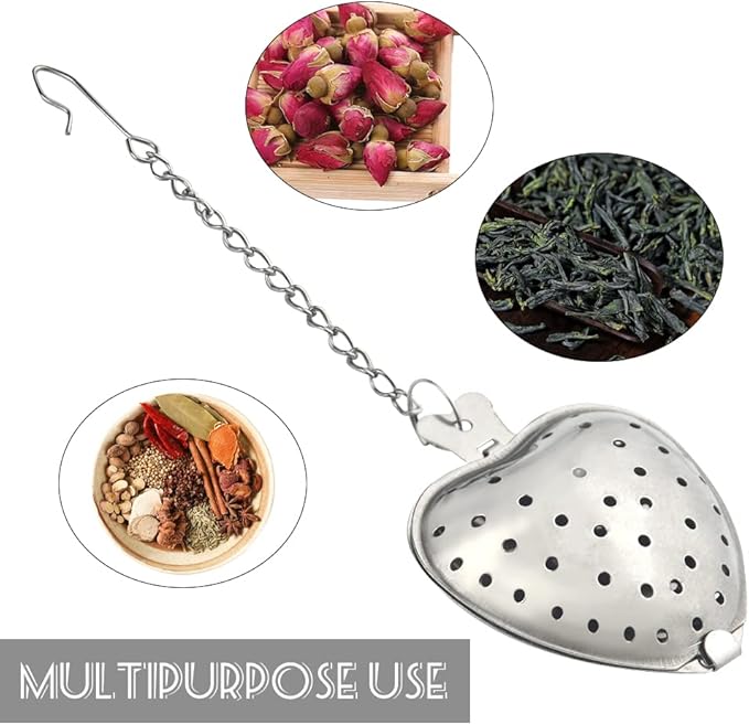 15Pcs Loose Leaf Tea Infuser Stainless Steel Tea Balls Tea Strainer Tea Interval Diffuser for Loose Tea Heart Shape Metal Tea Filters with Extended Chain Hook for Cup Bottle
