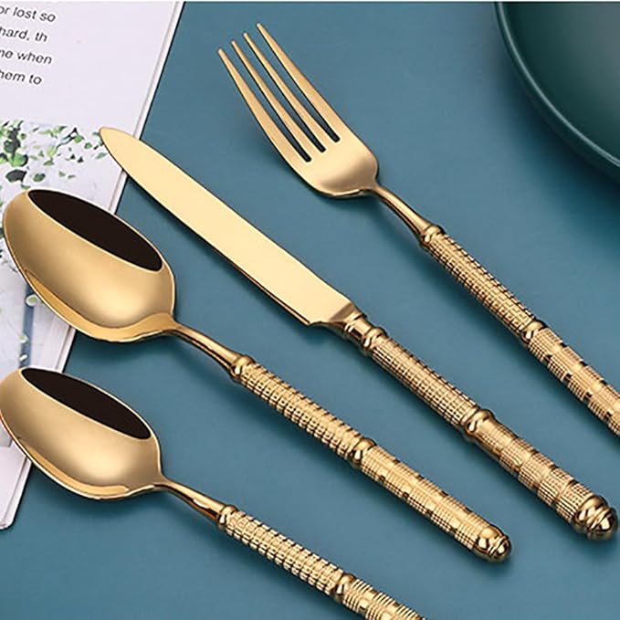 Gold 40 Piece Silverware Set Service for 8,Premium Stainless Steel Flatware Set Vintage Embossed Cutlery Utensil Set Home Kitchen Eating Tableware Set Include Fork Knife Spoon Set Dishwasher Safe