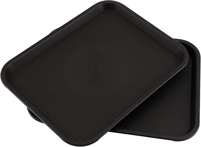 ZOENHOU 10 Pack 14 x 10 Inch Fast Food Tray, Rectangular Plastic Restaurant Food Serving Tray, Lunch Trays for Serving Food Home Restaurant Dinning Room Organization, Black