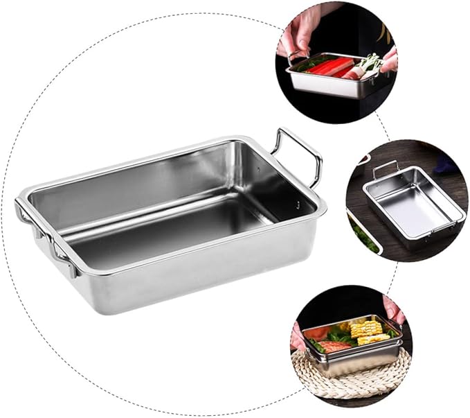 1Pc Stainless Steel Food Serving Tray with Handles Practical Snacks Display Plate for Fried Chicken Fruits and Dried Fruits Elegant Silver Design