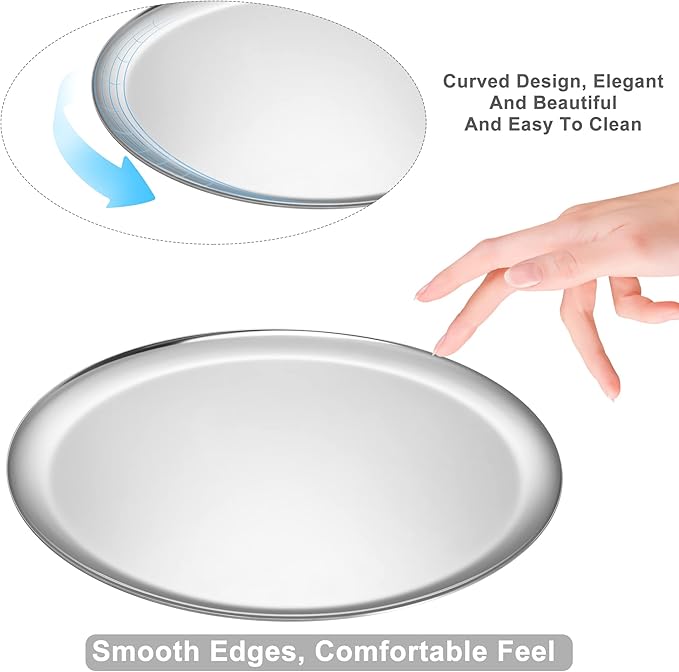 Silver Round Stainless Steel Tray Decor for Coffee Table Living Room,Bathroom Accessory Vanity Tray,Jewelry Dish Aesthetic,Perfume Makeup Tray,Serving Platter,Display Tray.Diameter28cm.2Piece