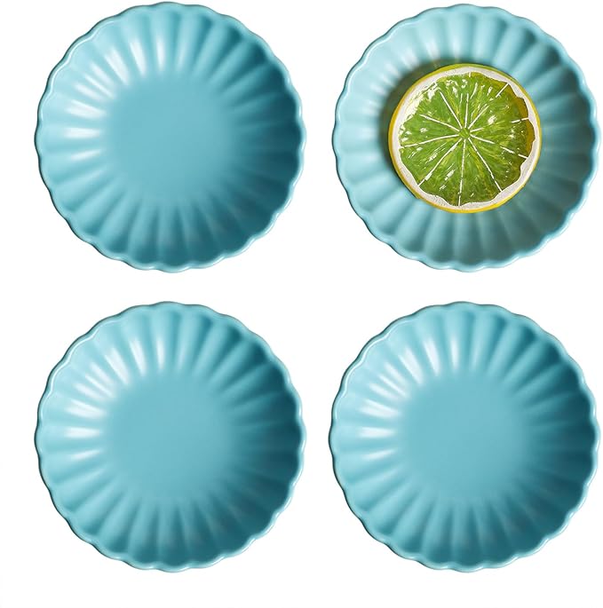 Gaolinci 3.5 Inches Flower Shape Ceramic Sauce Dish,Mini Side Seasoning Dish,Snack Serving Dishes,Porcelain Small Saucer Set(Set of 4)