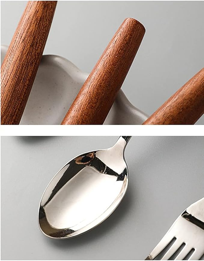 Wood Silverware Set for 14 Premium 18/10 Stainless Steel Flatware Set 56 Piece Wooden Cutlery Tableware Utensils Modern Knives Forks and Spoons Set for Home Kitchen Wedding Restaurant