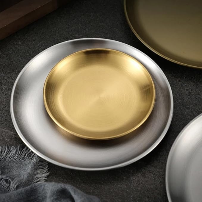 Stainless Round Serving Trays, Silver Decorative Storage Tray for Restaurant, Kitchen, Food, Coffee Table, 10.23×7.87×0.78in