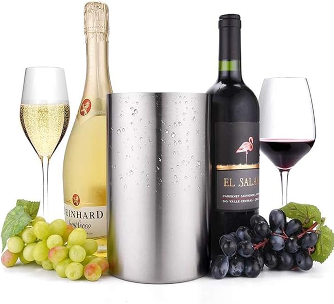 Jolitac Wine Chiller Bucket, Stainless Steel Double Wall Wine Cooler Bucket, Keeps Cold for Hours Wine Bottle Cooler Chiller Insulated Champagne Beer Ice Bucket (1 PC)