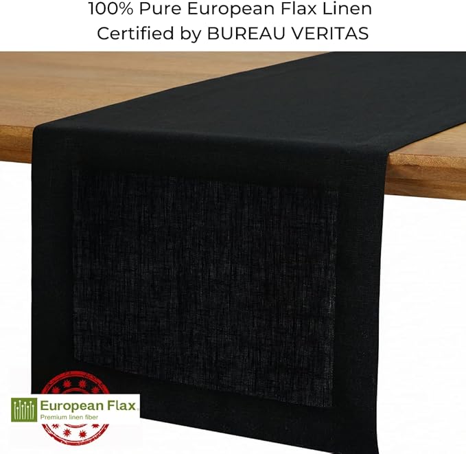 D'Moksha Homes Linen Black Table Runner 60 Inches - 100% Pure Linen Short Table Runner 14 x 60 Inch for Coffee Tables, Dresser, Winter, Christmas, Holiday, New Year - Machine Washable