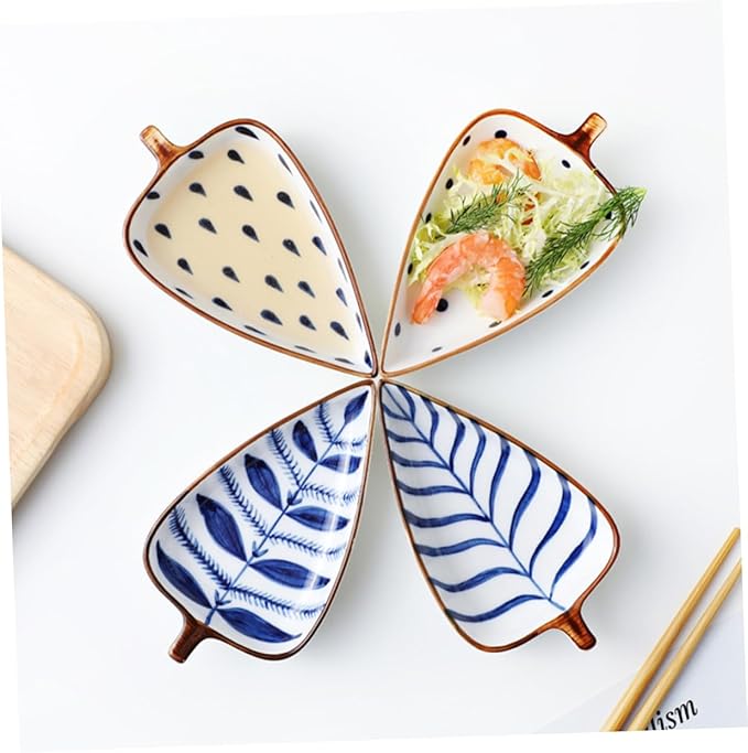 LIFKOME 3pcs Ceramic Appetizer Plates Simple Design Seasoning Dishes for Sauces Dips Anti-slip Base for Home Restaurant Use Random Styles