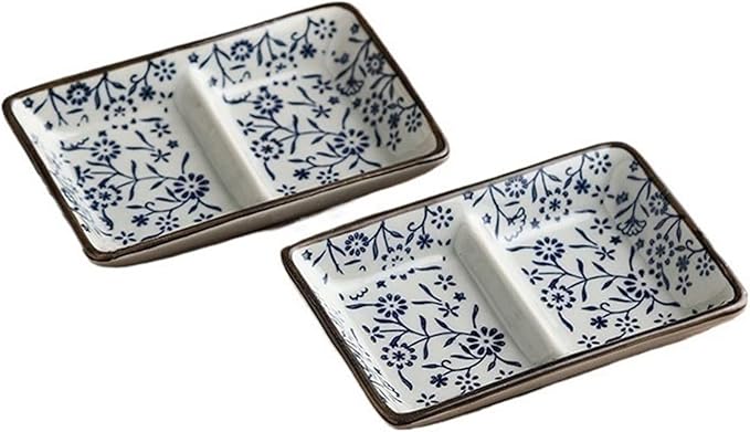 Appetizer Plates Double Compartment Dessert Plate Ceramic Chinese Seasoning Dish Commercial Barbecue Dipping Dish Sauce Dish for Condiment