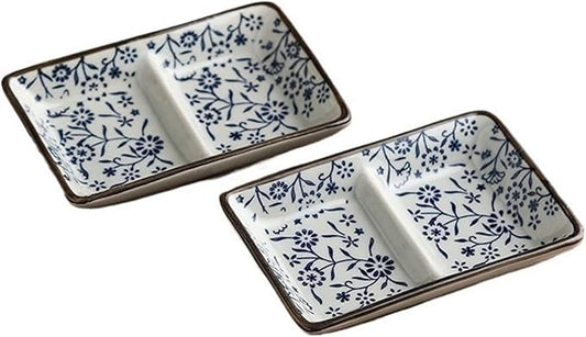 Appetizer Plates Double Compartment Dessert Plate Ceramic Chinese Seasoning Dish Commercial Barbecue Dipping Dish Sauce Dish for Condiment