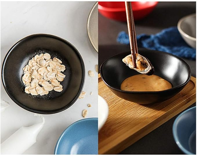Matte Ceramic Dipping Sauce Dishes,Black Sushi Soy Sauce Dipping Bowls Appetizer Plates with Irregular Edge Side Dish for Kitchen Home Housewarming (Black)