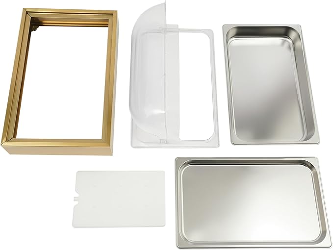 Ice Food Serving Tray, Stainless Steel Food Serving Container with Clear Roll Top Cover, Cold Buffet Platter Cooler Chiller, Food Display Plate for Seafood Fruit Desserts Party Catering