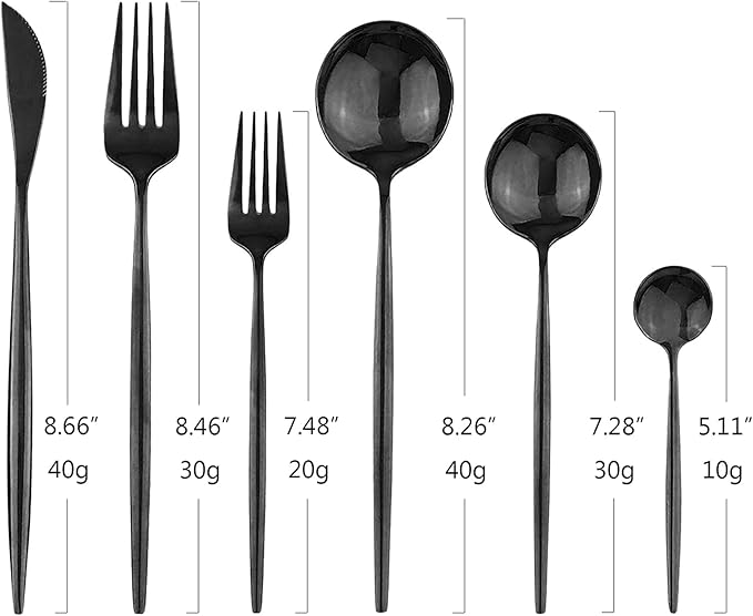 24Pcs Black Mirror Silverware Flatware Set, 18/0 Stainless Steel Cutlery Set Utensils Kitchen Dinnerware Include Knife Fork Spoon and Teaspoon, Service for 4