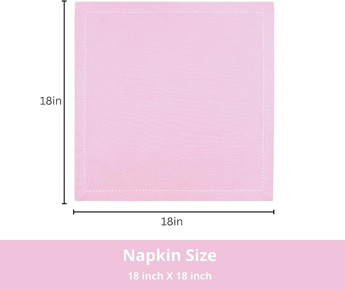 PurpleEssences Set of 12 Hemstitch Cloth Dinner Napkins 100% Cotton - Soft Durable Washable - Ideal for Wedding Spring Easter Summer - Perfect Everyday Use Table Linen 18x18 - Blush Pink