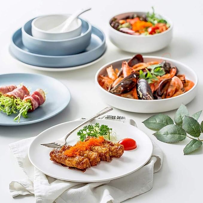 16 Pieces Dinnerware Set White and Blue Ceramic Tableware Set Service for 4 People,