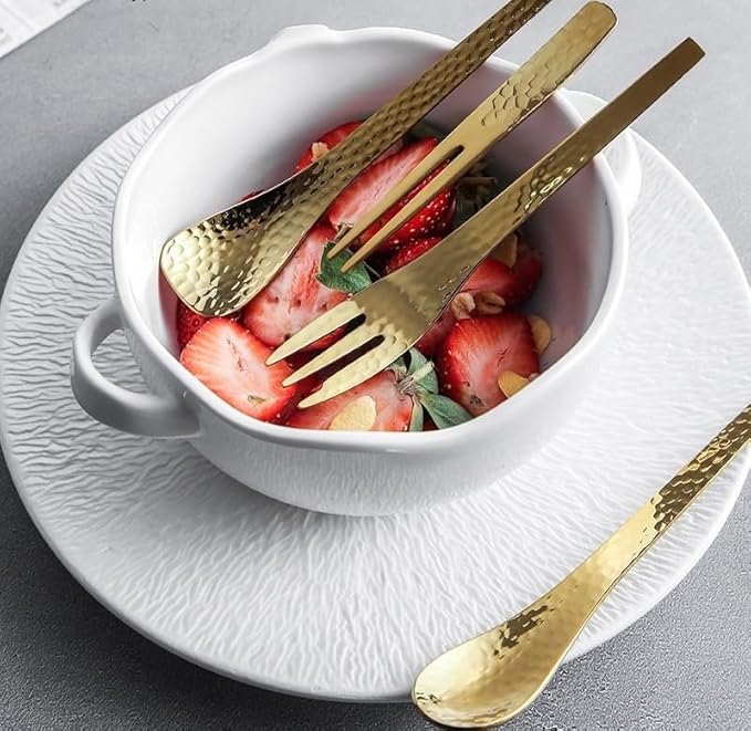 Stainless Steel Flatware serving set,Home Kitchen Eating Tableware Set,Dishwasher Safe,For Home Kitchen Restaurant Hote 4/16/24/32 Pieces Hammered 304 Stainless Steel Dessert Forks And Spoons, Dessert