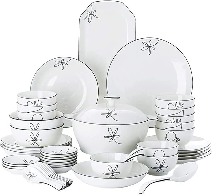 Dinnerware Set Dinner Party Tableware Service Set 60-Pieces Porcelain White Dinnerware Sets - Dinner Plates and Bowls Sets, Ceramic Dishes Set Service for 8/10/12, Creative Dinner Plates(60Pcs)