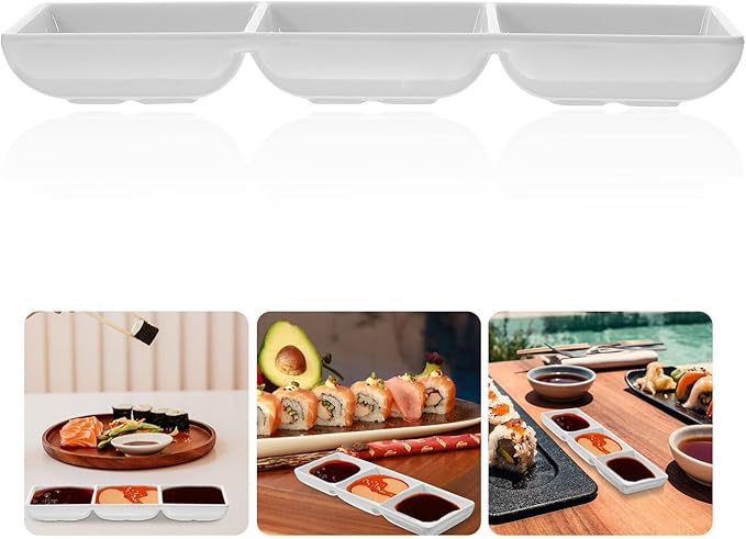 STOBAZA Ceramic Dipping Dish 3 Compartment Serving Platter Appetizer Plates Serving Tray Divided Sauce Dishes for Entertaining, Condiments, Candies, Charcuterie, Snack
