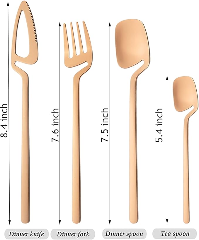 Hangable & Uinque Matte Copper Silverware Flatware Set, 8-Pieces 18/10 Stainless Steel Cutlery Set Suitable For Home Couple Student Office Restaurant Party, Service for 2 (Rose Gold)