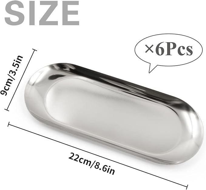 6 PCS Tip Trays Metal Restaurant Service Plate Oval Organizer Dish Guest Bill Holder Supplies Check Presenters Accessories Decoration Container for Coffee Bar Kitchen Home (Silver)