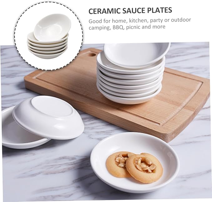 GLEAVI 6pcs Ceramic Condiment Dish Small Plates for Sauces Snacks and Dips Elegant Tableware for Home Restaurants and Parties