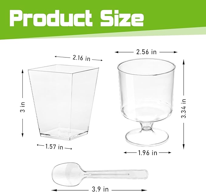 200 Pack 5 oz Plastic Dessert Cups with Spoons, Disposable Goblet Parfait Pudding Jello Shooter Cups for Party Serving, Clear Ice Cream Bowls for Fruit Trifle Yogurt Mousse Appetizer Snack Nuts