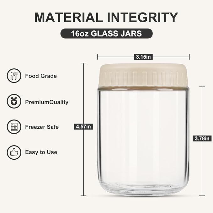 Overnight Oats Containers with Lids, 16oz Glass Jars with Lids 2 pcs, Apricot, Wide Mouth Mason jars for Salad, Yogurt, Snacks, Meal Prep