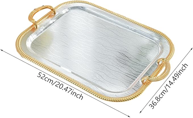 Serving Tray Tea Cup Holder Iron Art Cosmetic Perfume Makeup Display Vanity Tray Decorative Tray for Dressing Room Bathroom, L