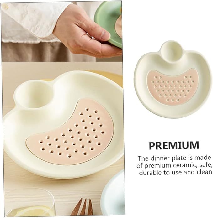 Healifty Draining Design Ceramic Plate Dumpling Dipping Dish Sauce Compartment Multi-purpose Serving Tray