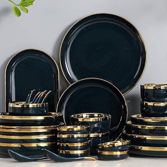 Nordic Style Tableware Set, Ceramic Plate And Bowl Set, Family Restaurant Tableware, 2/4/6 Person Tableware Set, Handmade Ceramic Utensils (Cyan 18 pcs)
