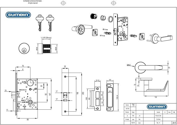 Commercial Heavy Duty Modern Mortise Lock Stainless Steel for Classroom F05