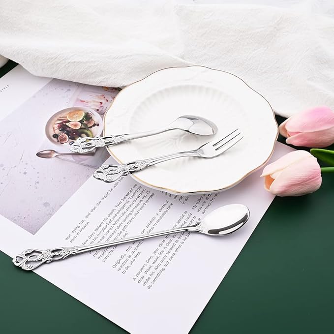 8-Piece Silverware Set Silver Flatware Cutlery Set 18/0 Stainless Steel Eating Utensils Durable Home Kitchen Tableware Set Service For 1 Dishwasher Safe