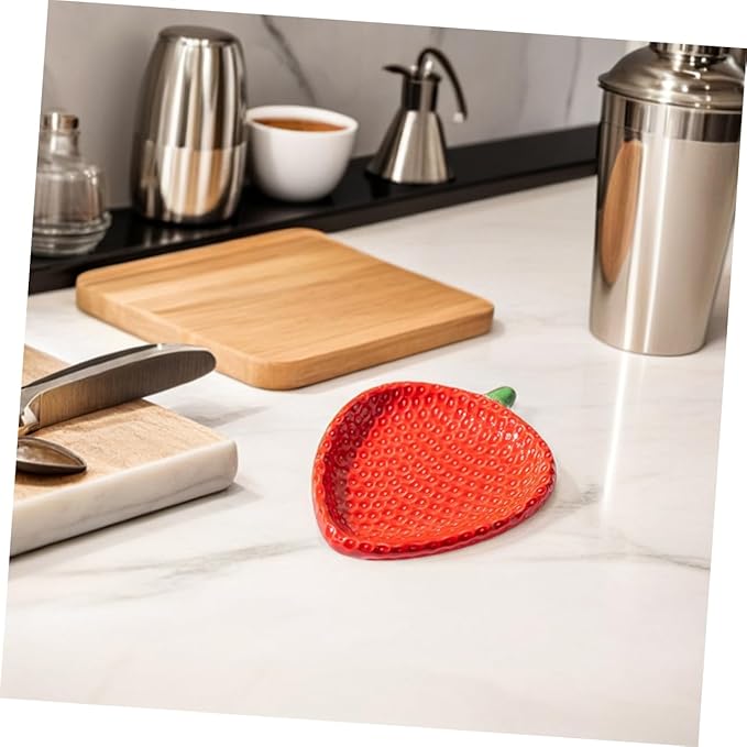 Healifty Strawberry Shaped Ceramic Appetizer Plate Creative Porcelain Snack Dish for Sushi Pastries and Dipping Sauces for Home Gatherings and Outdoor Picnics